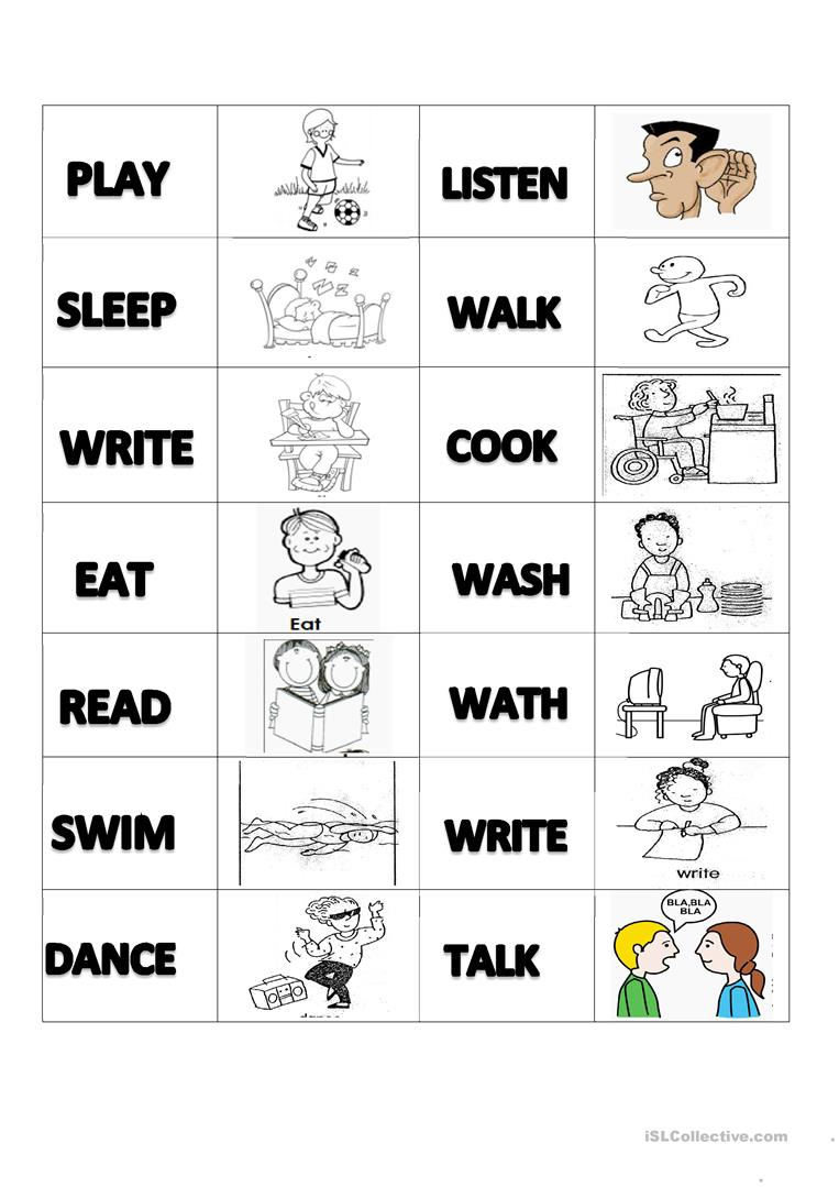 VERBS MEMORY CARDS Worksheet Free ESL Printable 