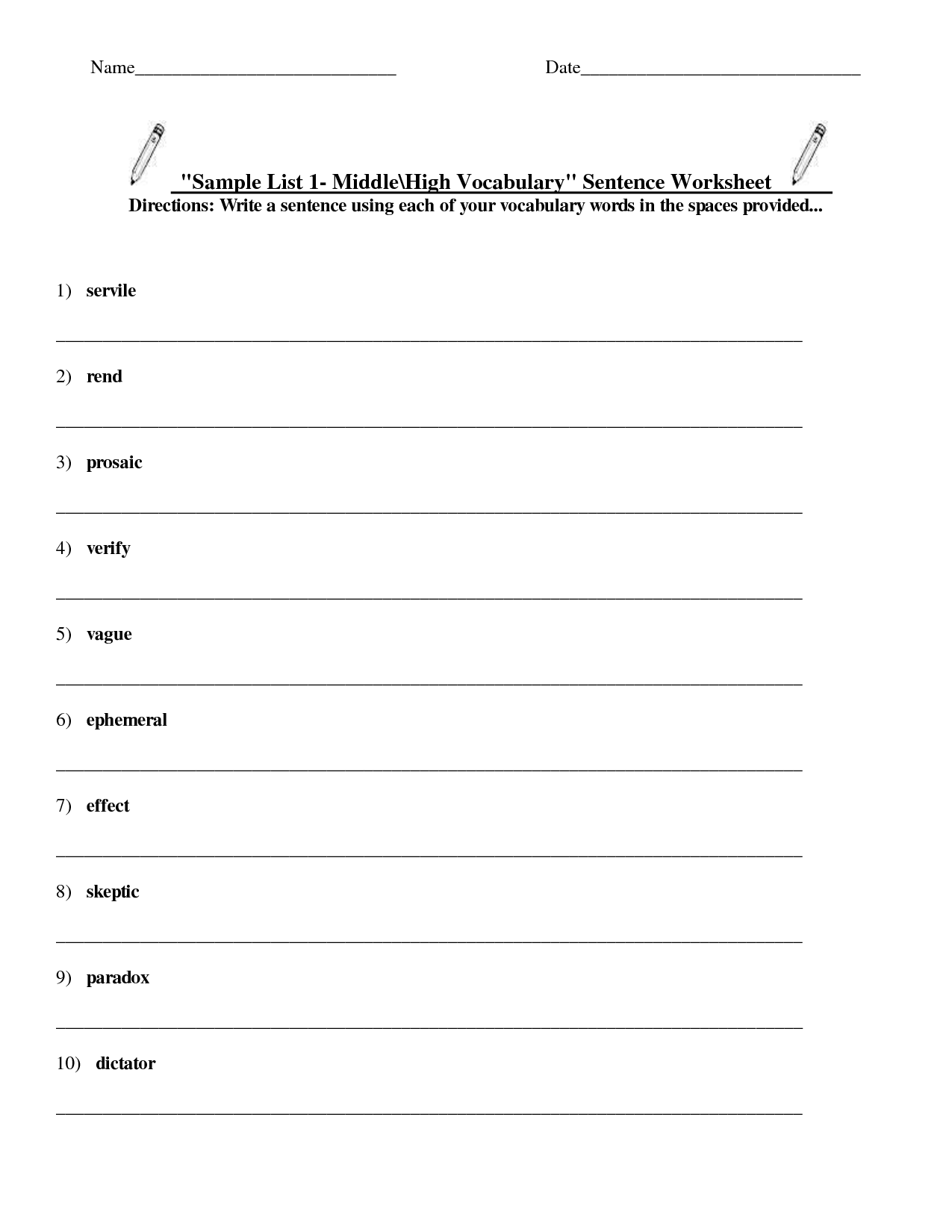 Vocabulary Exercises High School English Esl English