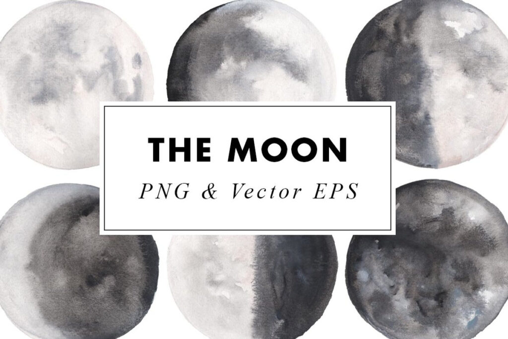 Watercolor Moon Phases Clip Art In PNG Vector EPS
