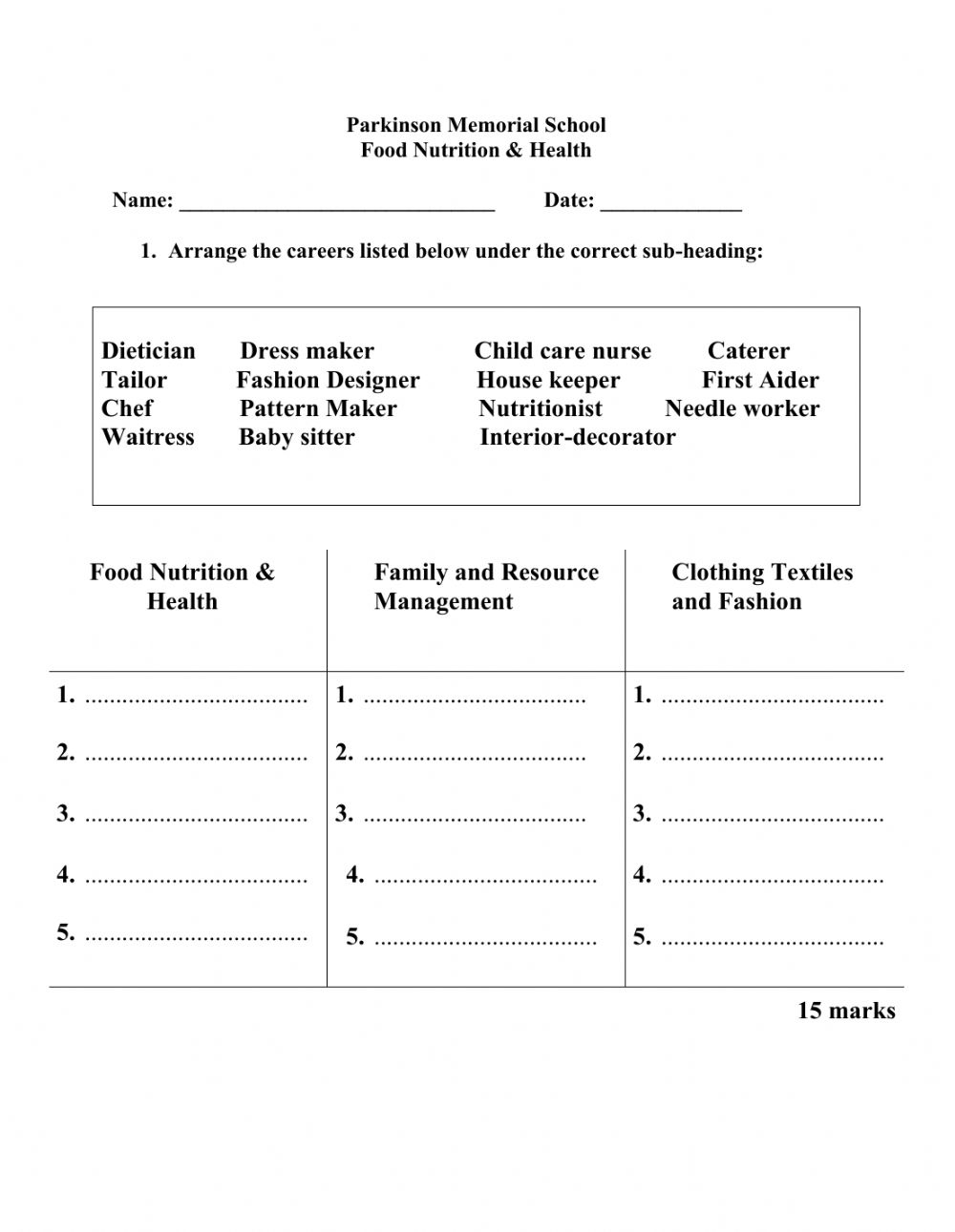 What Is Home Economics And Its Careers Worksheet