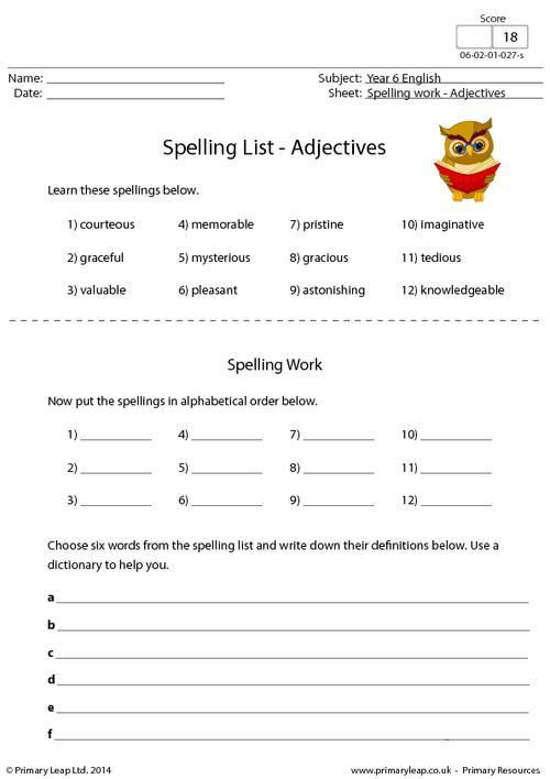 Year 6 Literacy Spellings Printable Resources Free 