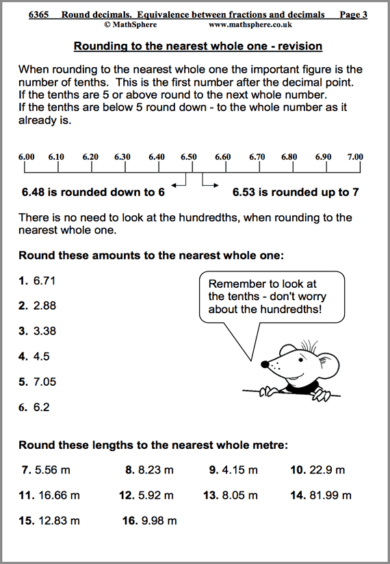 Year 6 Maths Worksheets Rounding Decimals