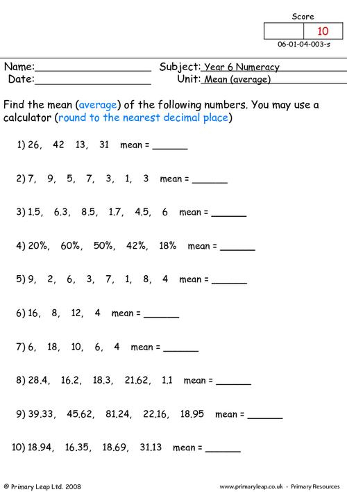 Year 6 Numeracy Printable Resources Free Worksheets For 