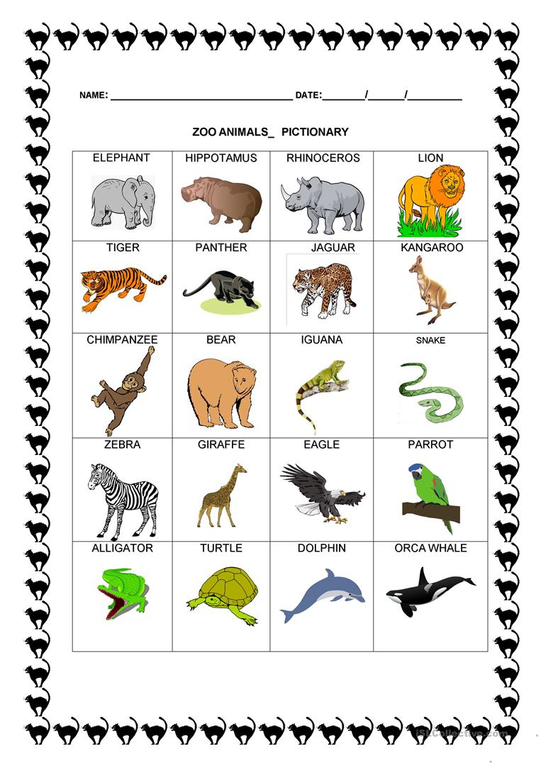 Zoo Animals Pictionary Worksheet Free ESL Printable 