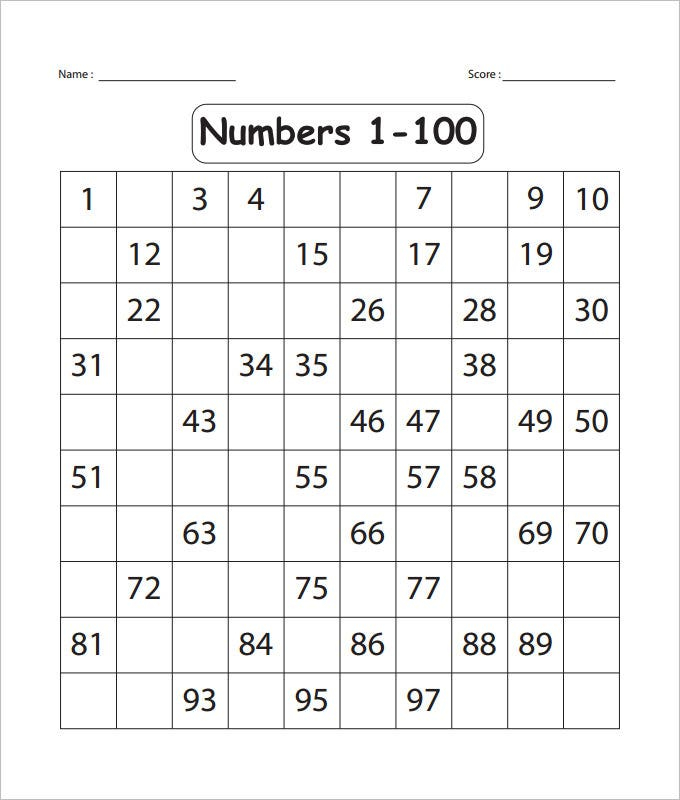 10 Sample Missing Numbers Worksheet Templates Free 