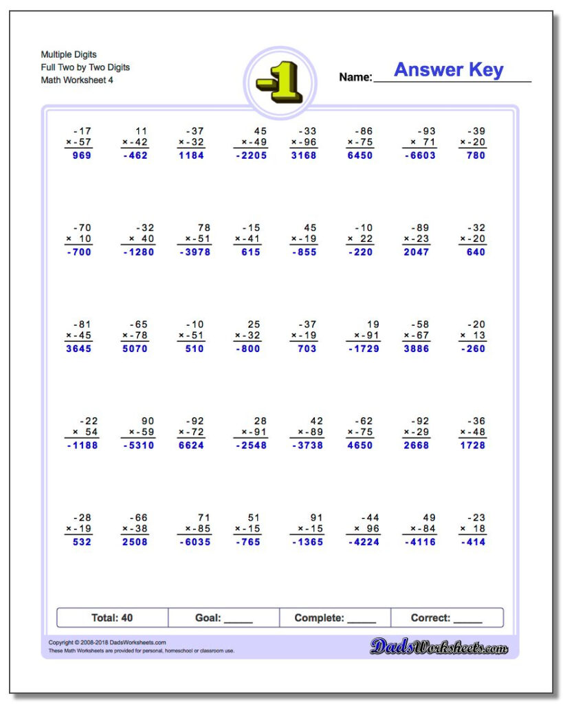 2 Digit By 2 Digit Multiplication Worksheets Times