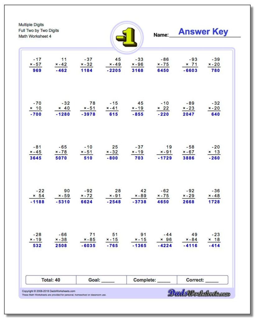 2 Digit By 2 Digit Multiplication Worksheets Times 