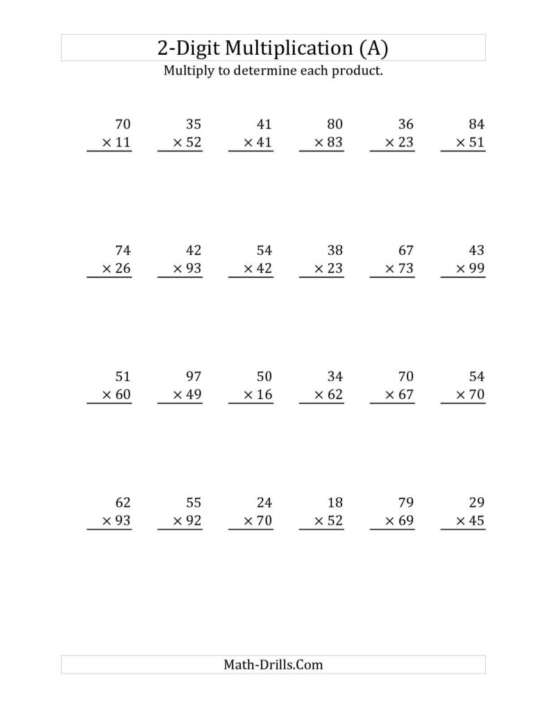 2 Digit By Two Digit Multiplication Worksheets Times 