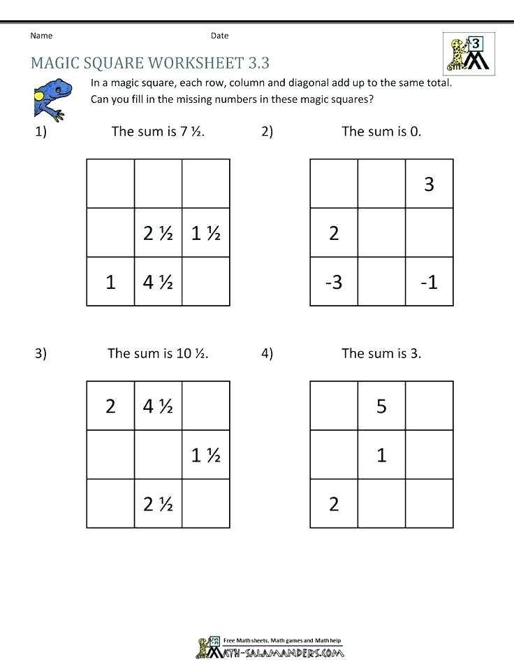 20 Magic Square 3x3 Worksheet Math Magic Squares Addition 