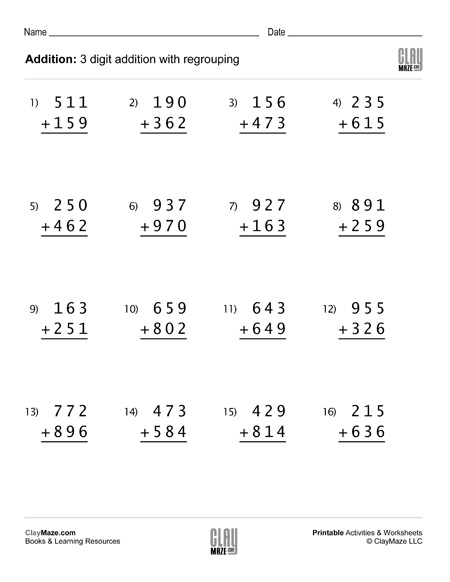 3 Digit Addition Worksheet With Regrouping Set 4