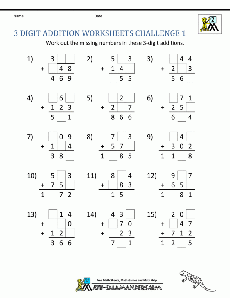 3 Digit Addition Worksheets