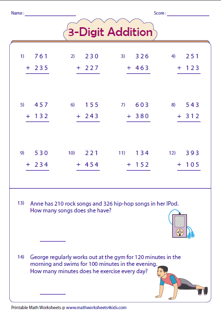 3 Digit Addition Worksheets