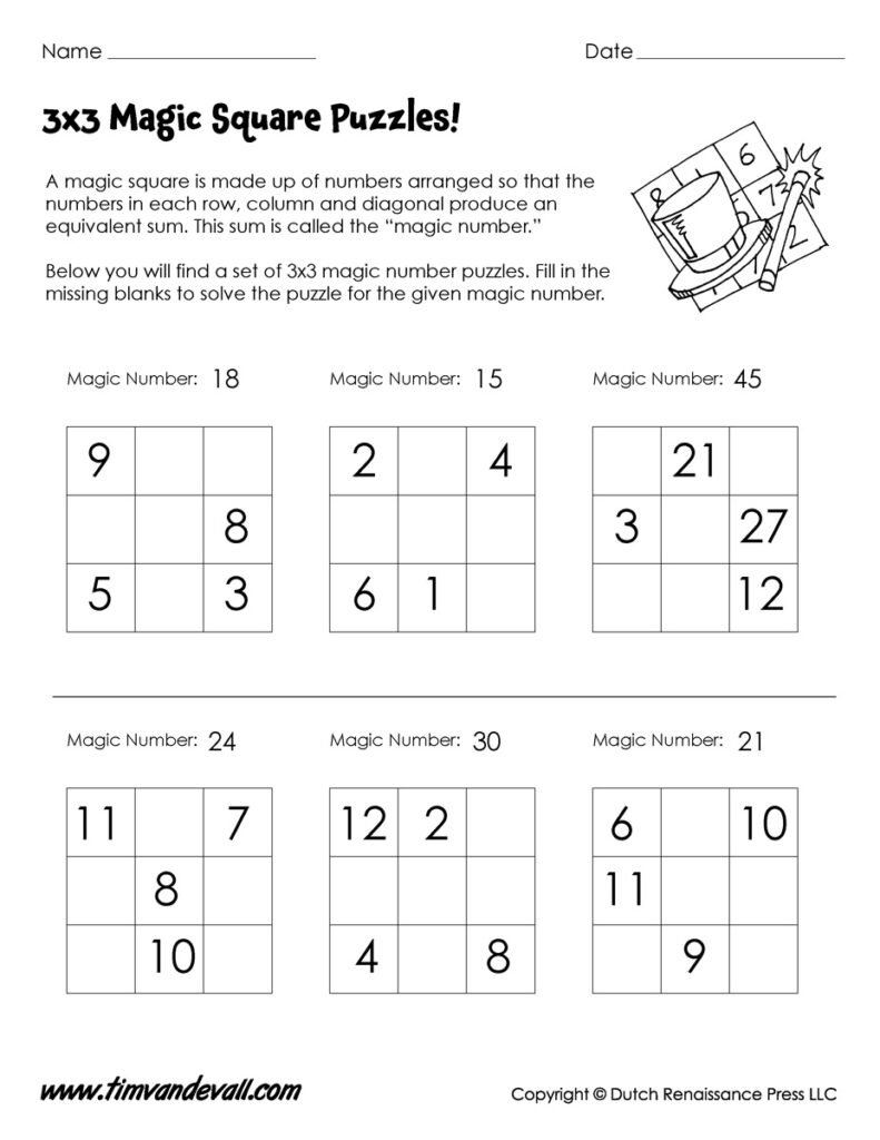 3x3 Magic Square Worksheet Tim s Printables