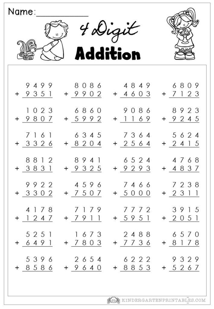 4 Digit Addition Worksheets