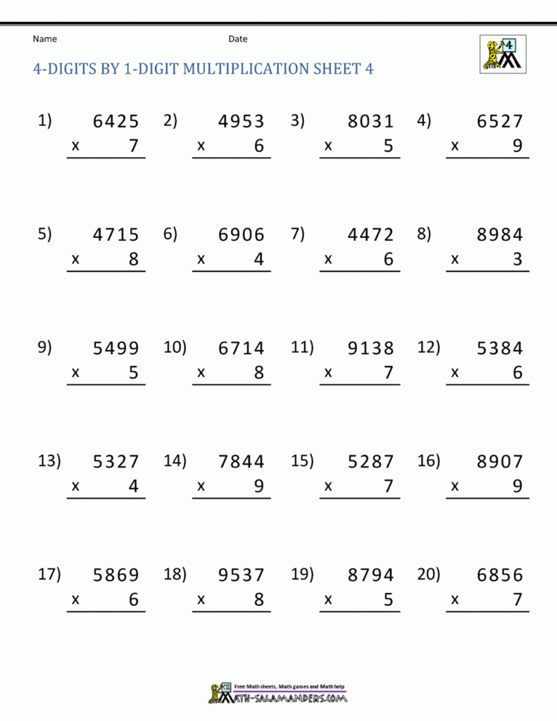 4 Digit By 4 Digit Multiplication Worksheets Pdf Times 