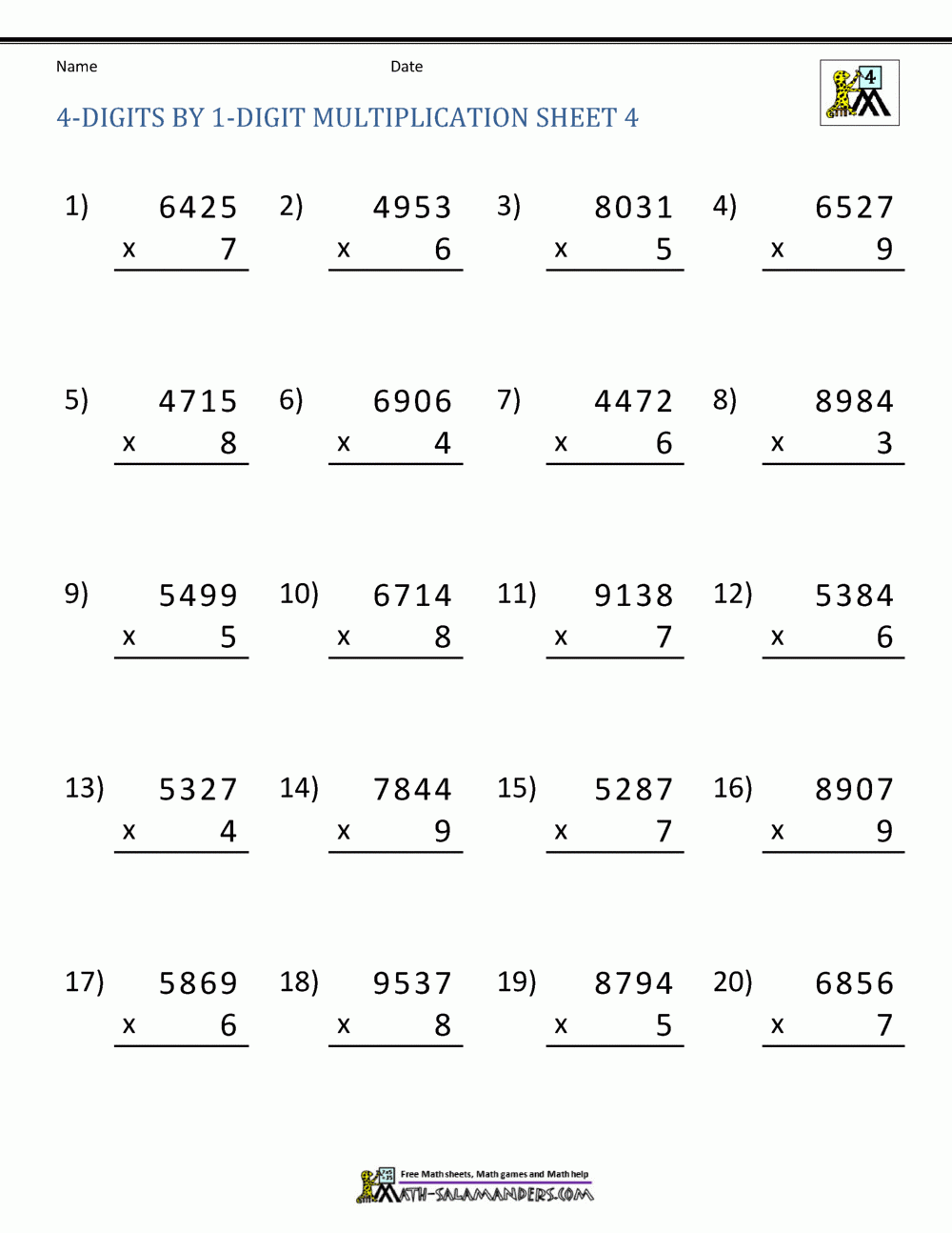 4 Digit By 4 Digit Multiplication Worksheets Pdf Times