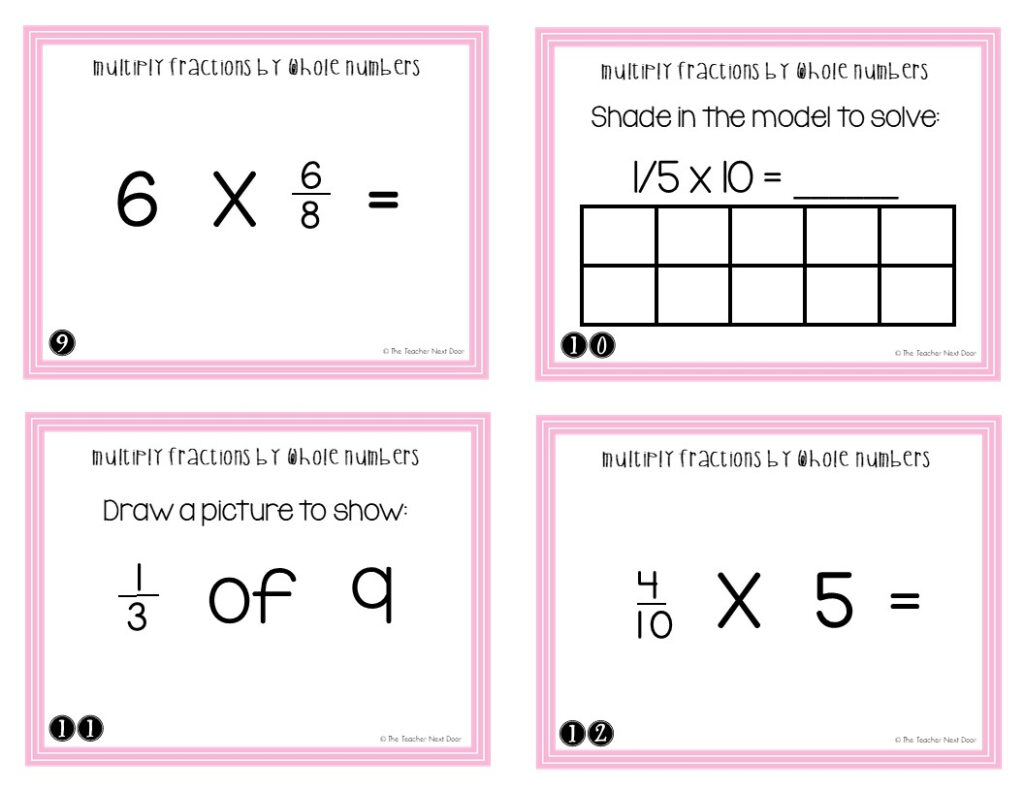 4th Grade Multiply Fractions By Whole Numbers Task Cards 