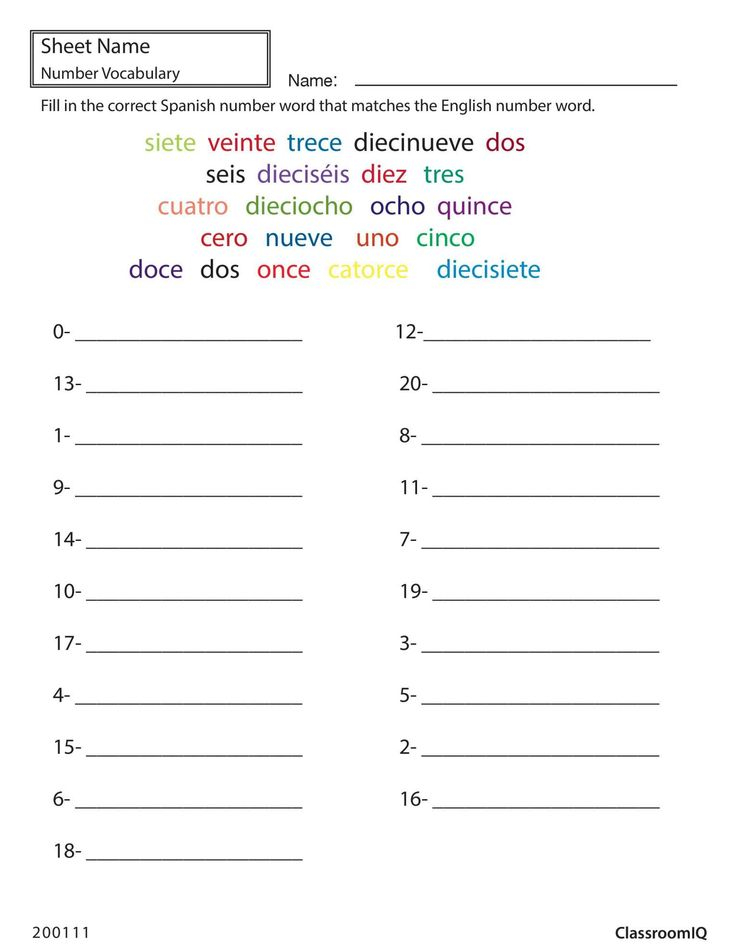 9 10Th Grade Spanish Worksheet Spanish Numbers Spanish