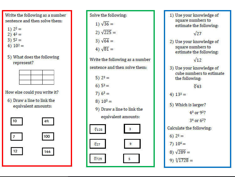 A Worksheet On Square And Cube Numbers Teaching Resources