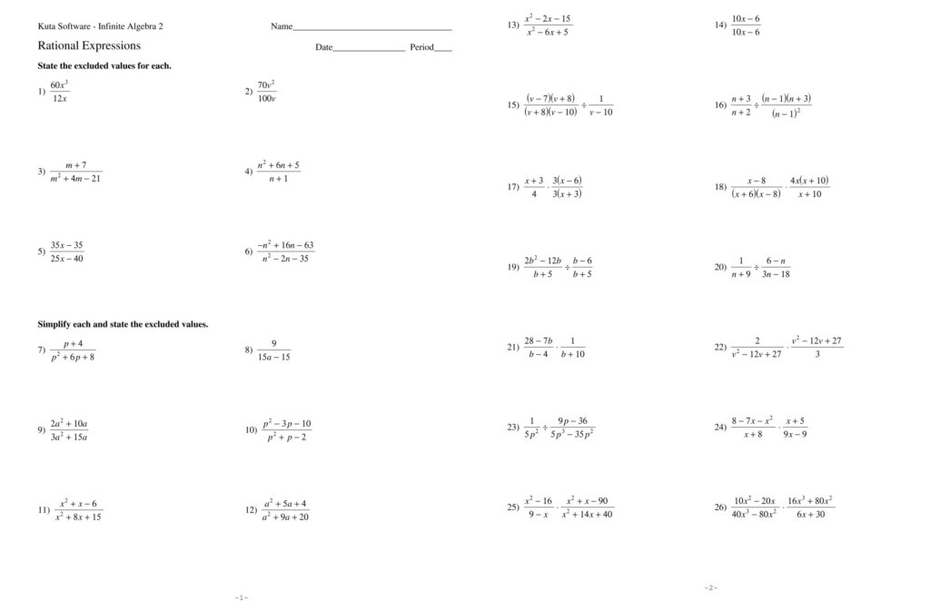 Adding And Subtracting Rational Expressions Worksheet 