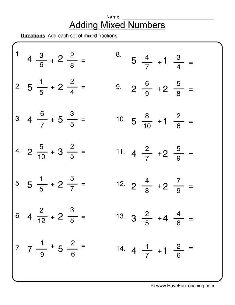 Adding Mixed Numbers Worksheet Adding Mixed Number 