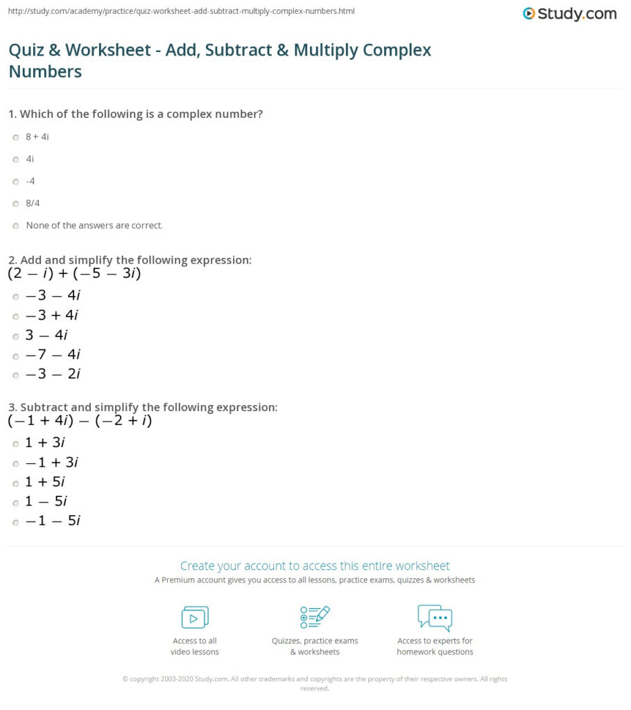 Adding Subtracting Multiplying And Dividing Complex