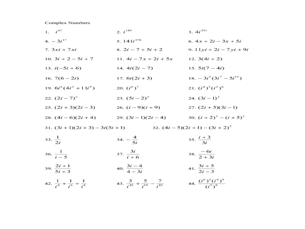 Adding Subtracting Multiplying And Dividing Complex 