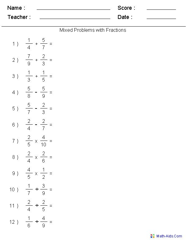 Adding Subtracting Multiplying Dividing Two Fractions