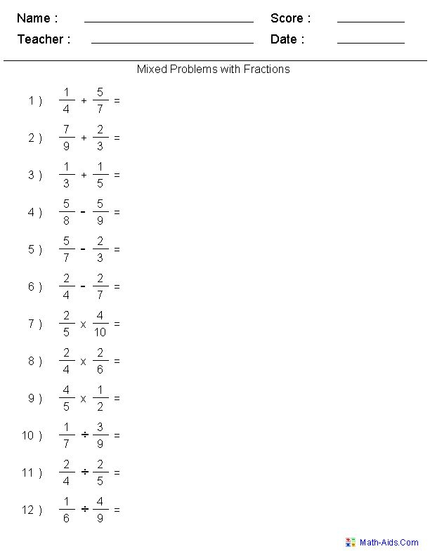 Adding Subtracting Multiplying Dividing Two Fractions 