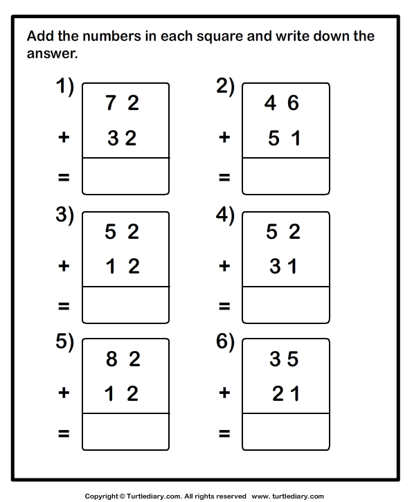 Adding Two Two Digit Numbers Without Regrouping Worksheet 