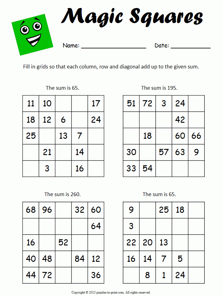 Advanced Magic Square Worksheet 1 Magic Squares Math 