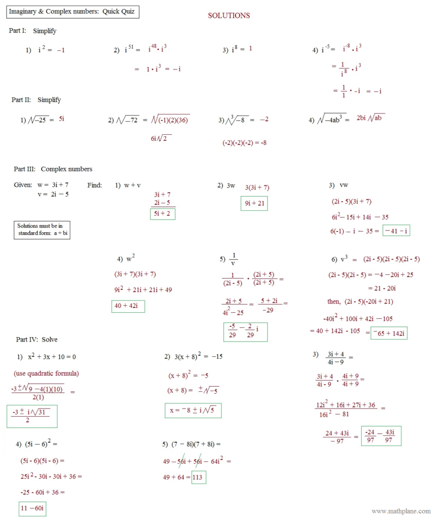 Algebra 2 Simplifying Radicals Imaginary Numbers Worksheet 