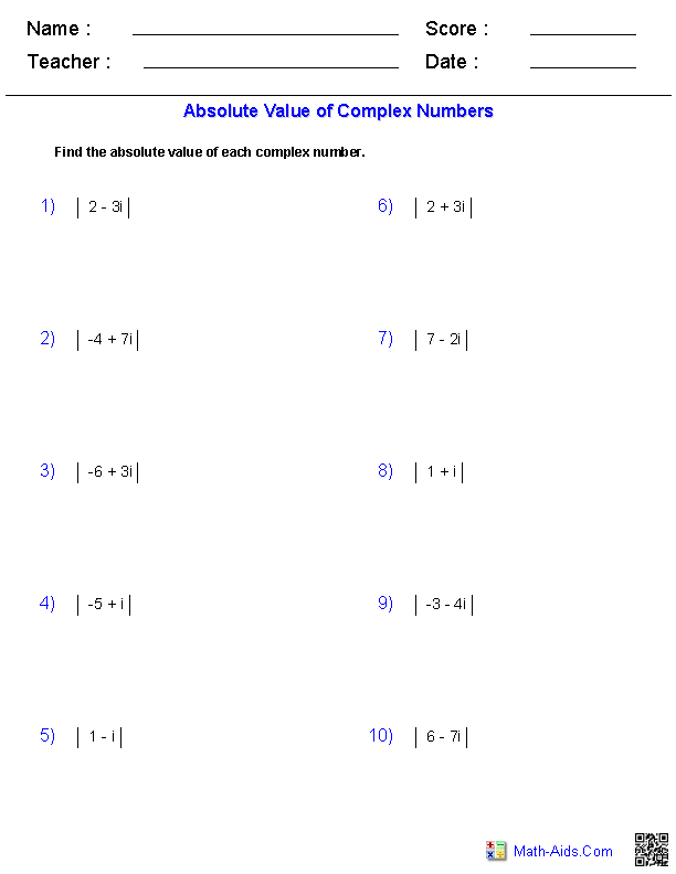 Algebra 2 Worksheets Complex Numbers Worksheets 