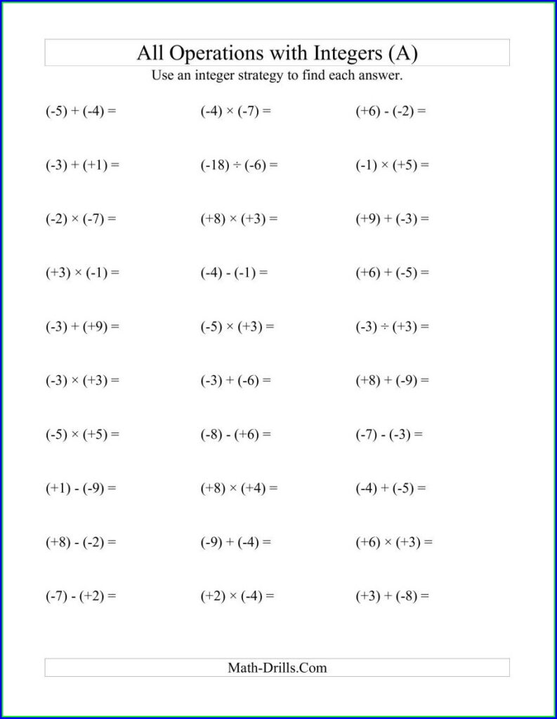 Applying Rational Number Operations Worksheet Worksheet 