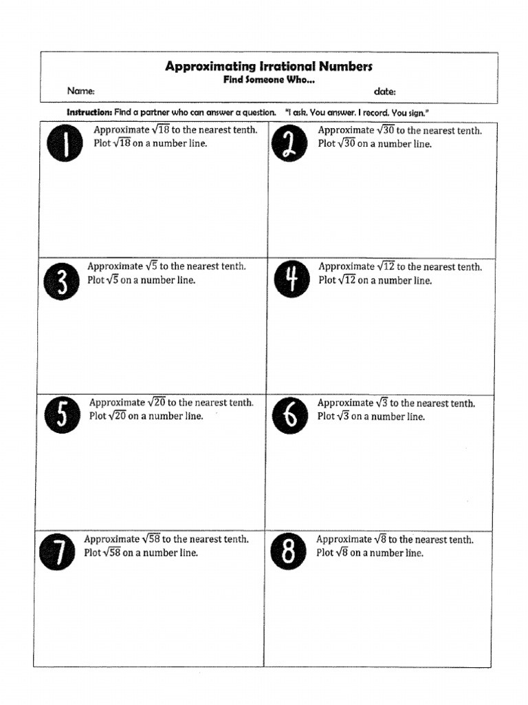 Approximating Irrational Numbers Worksheet Worksheet For 