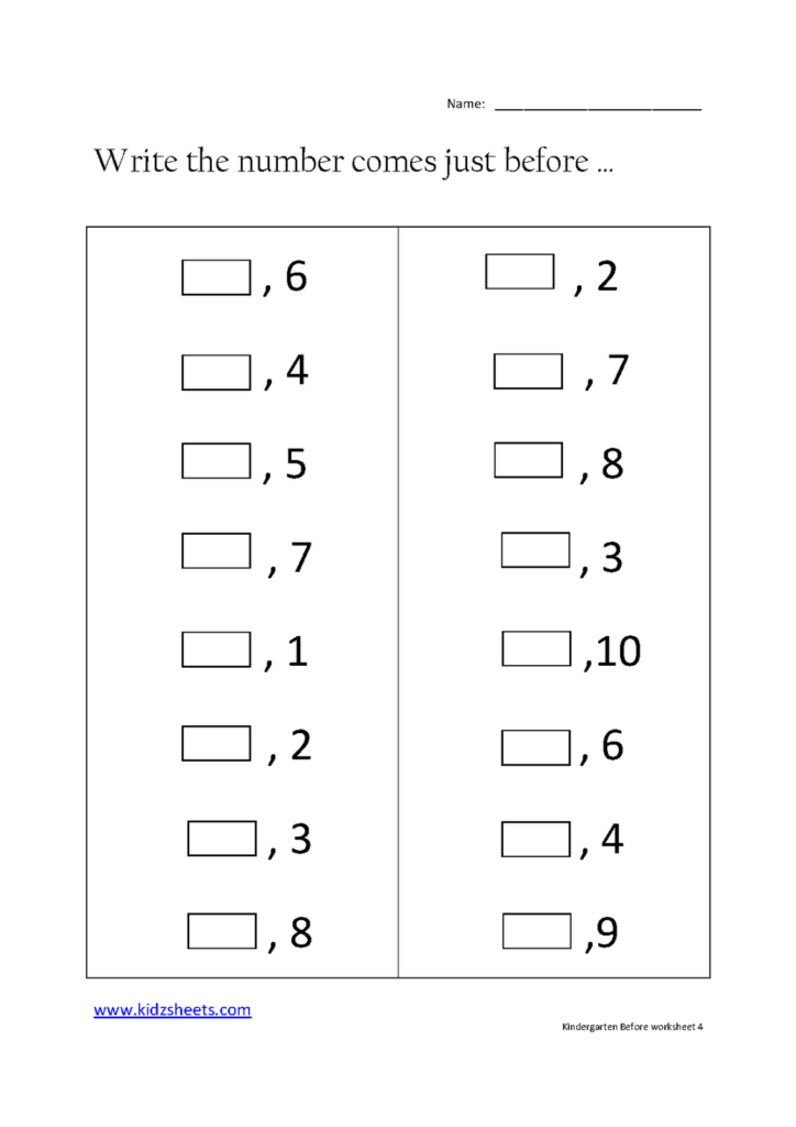 Before Numbers Worksheets Free Kids Maths Classroom 