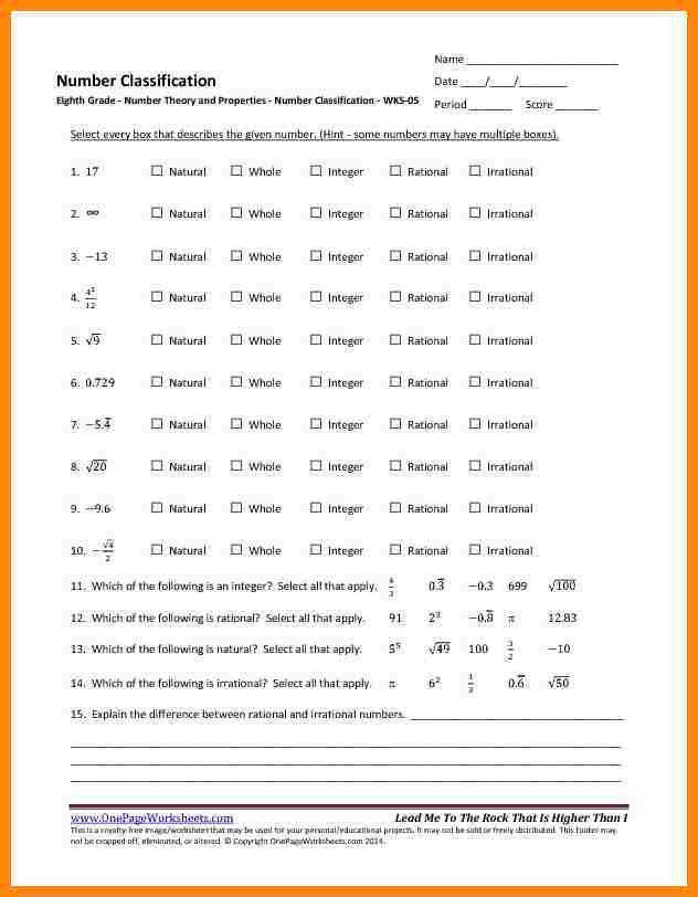 Classifying Numbers Worksheet Homeschooldressage
