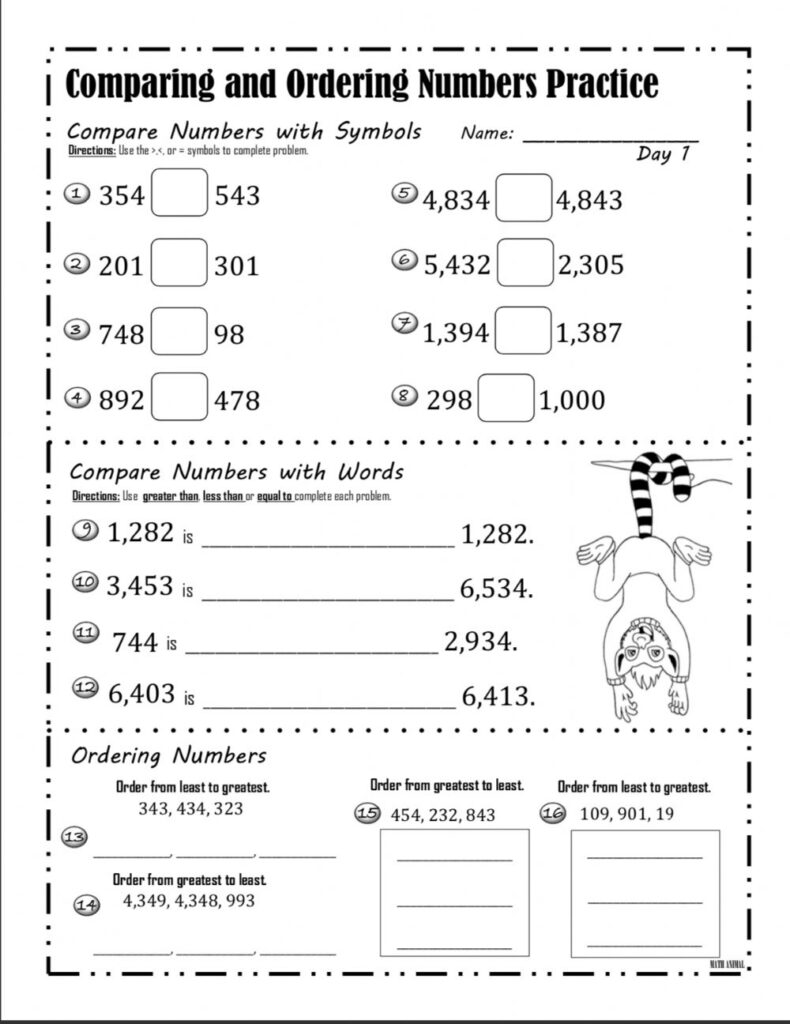 Compare And Order Numbers Worksheet