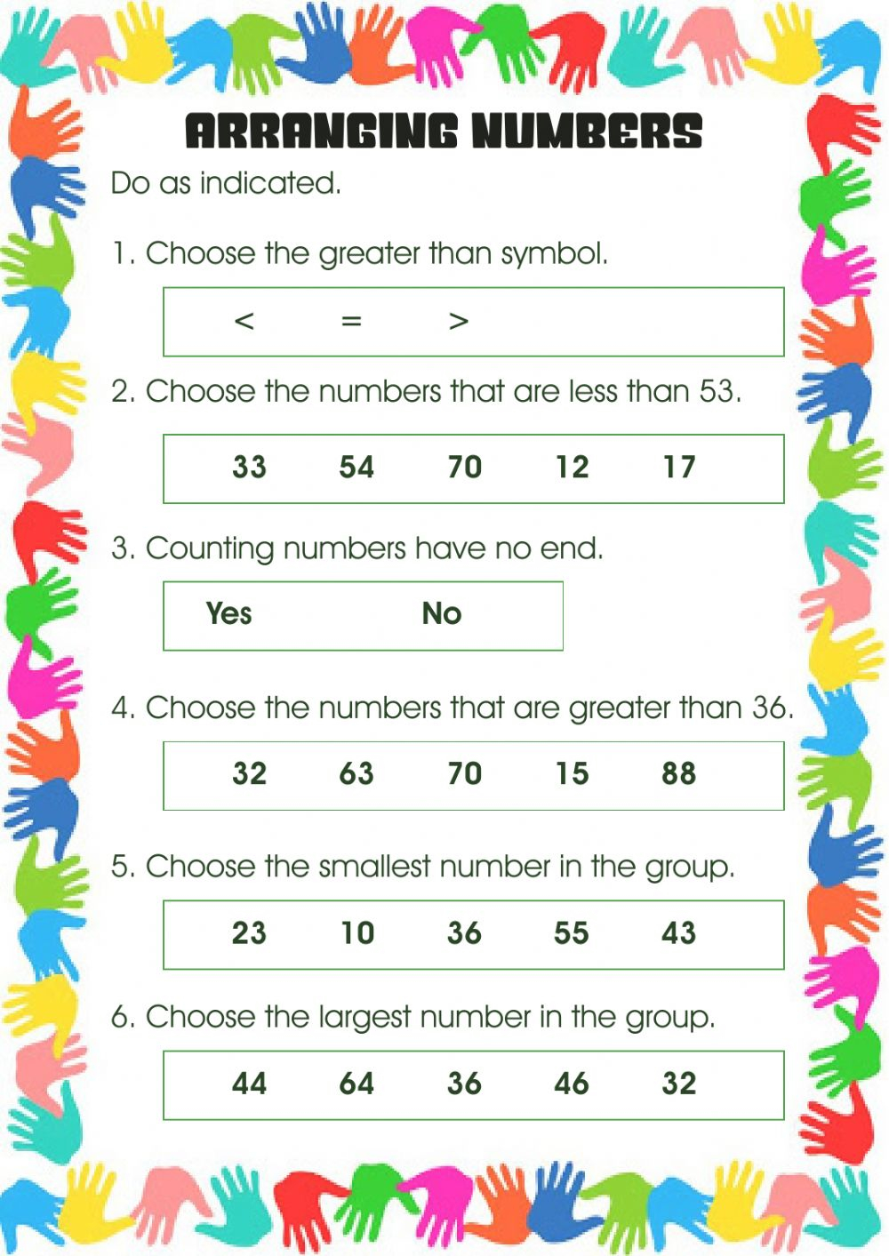 Comparing Numbers Worksheet For 1