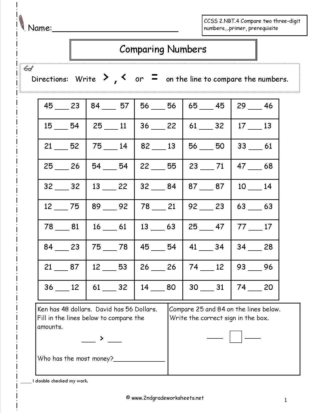Comparing Numbers Worksheets 4Th Grade Db excel