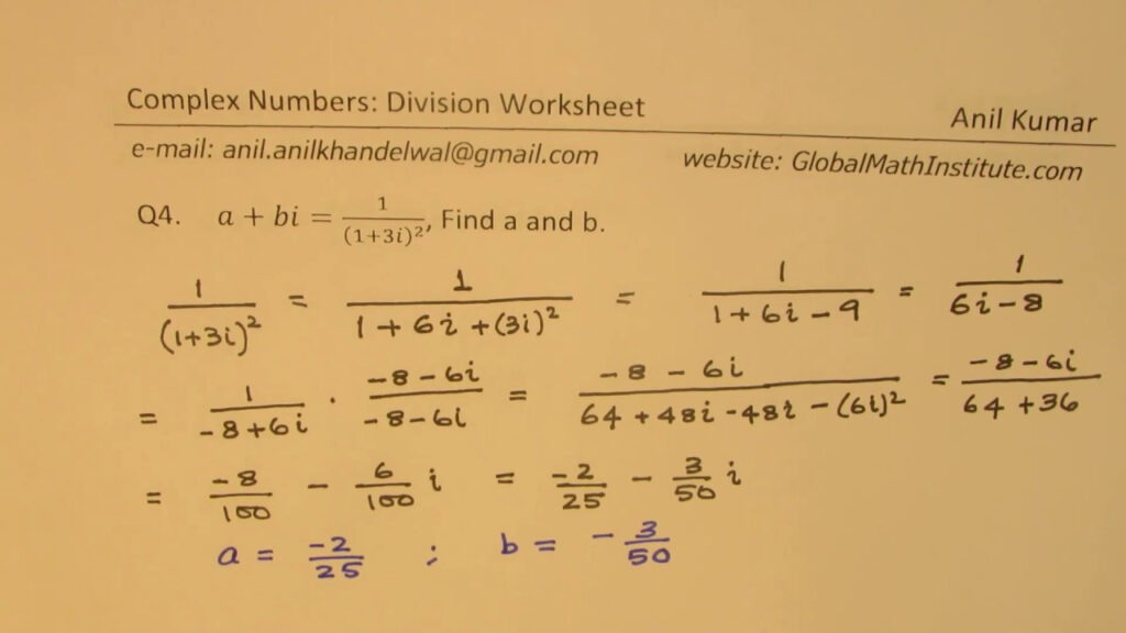Complex Numbers Division Square Root Worksheet YouTube