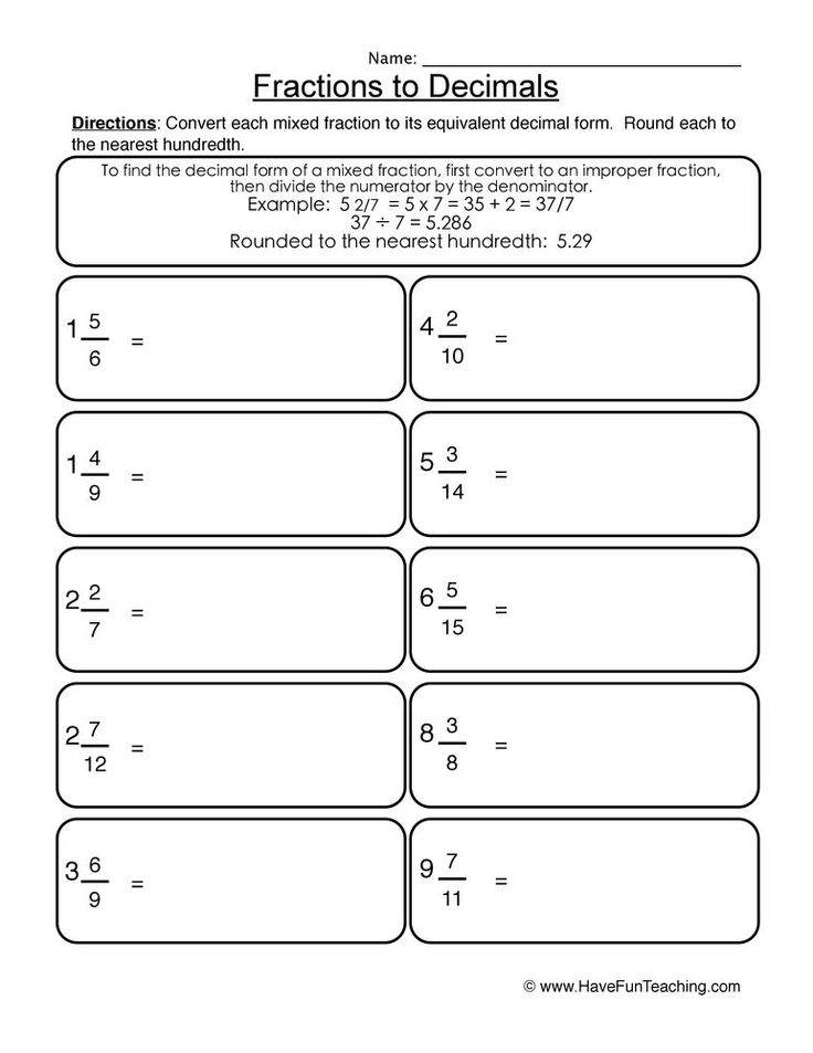 Convert Mixed Numbers To Decimals Worksheet Decimals 