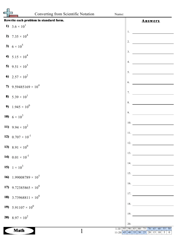 Converting From Scientific Notation Worksheet With Answers