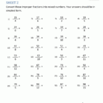 Converting Improper Fractions To Mixed Numbers Worksheet