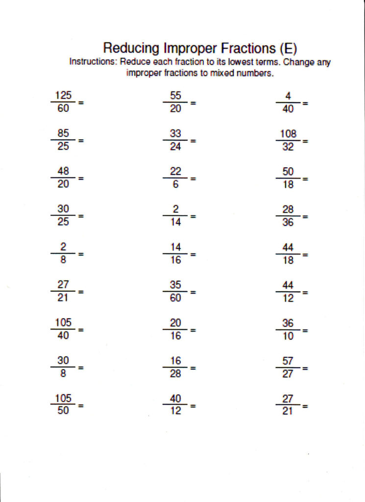 Converting Improper Fractions To Mixed Numbers Worksheet 