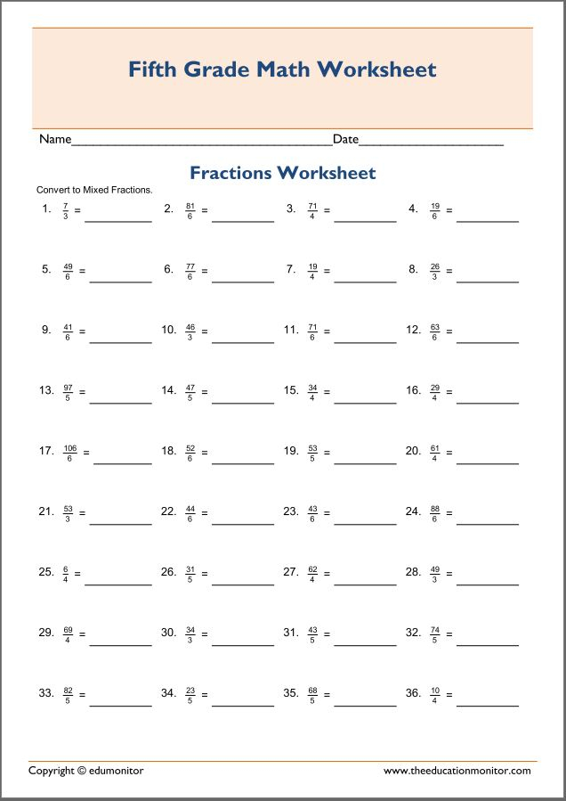 Converting Improper To Mixed Fractions Worksheet