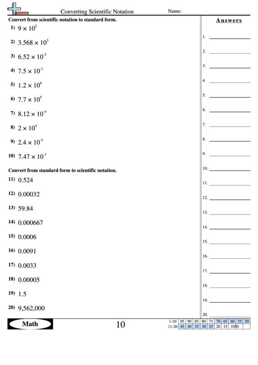 Converting Scientific Notation Worksheet With Answer Key
