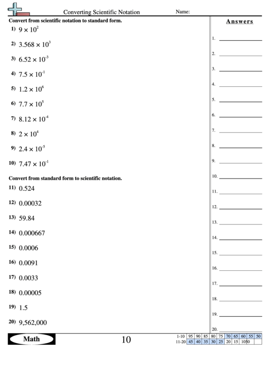 Converting Scientific Notation Worksheet With Answer Key 