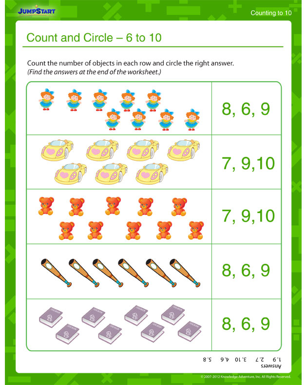 Count And Circle 6 To 10 View Free Numbers Worksheet 