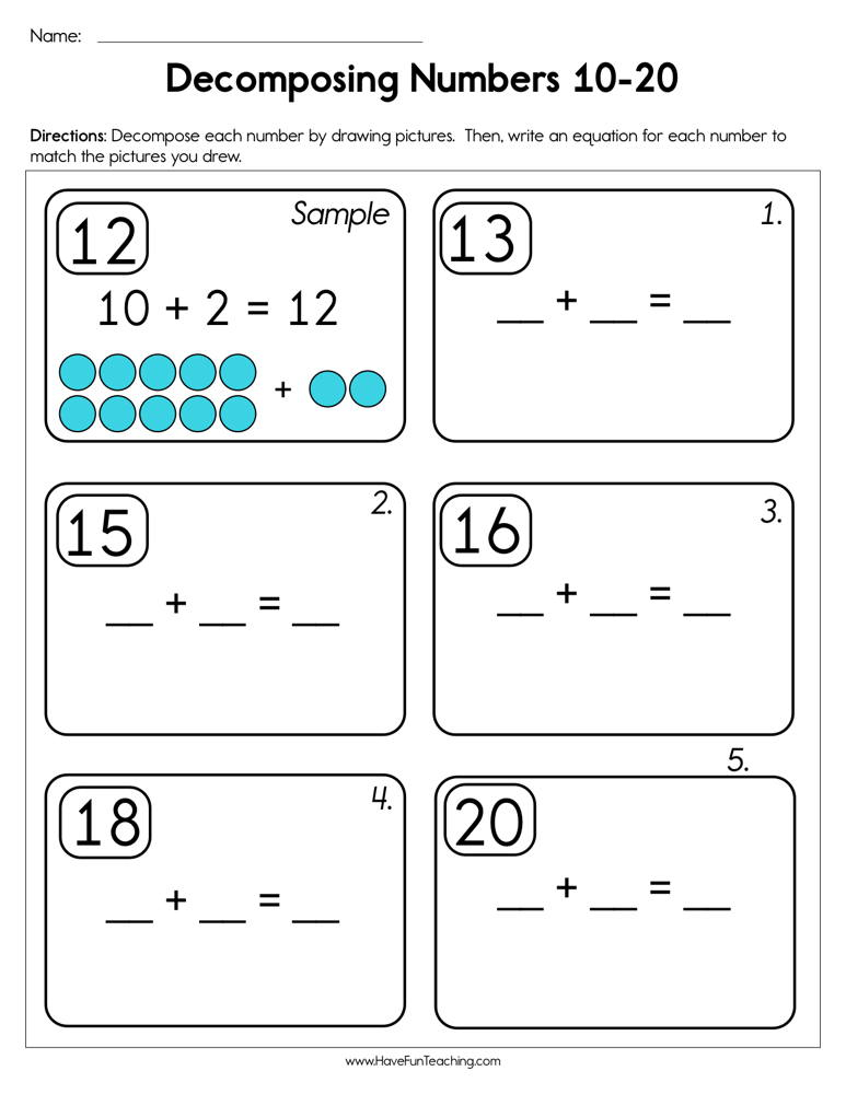 Decomposing Numbers 10 20 Worksheet Have Fun Teaching